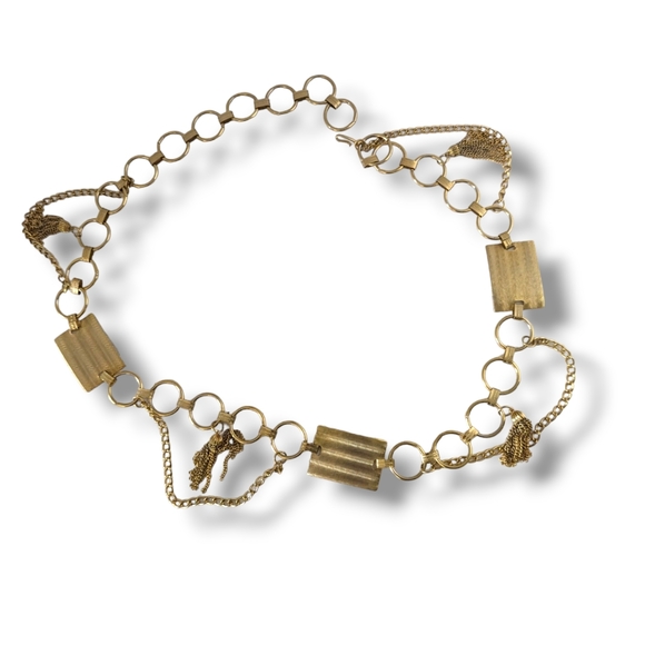 Vintage 80s Gold Ring Chain Draped Tassel Waist Chain Belt - Picture 4 of 9